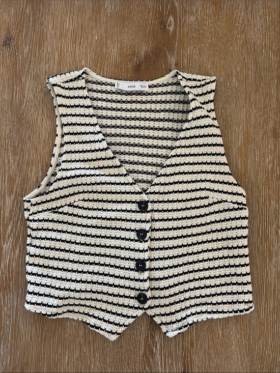 Mango Tops - Mango Black and Cream Striped Knit Vest